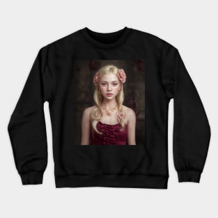 Cute Blonde Girl Posing Fashion Shootout with flowers and floral Crewneck Sweatshirt
